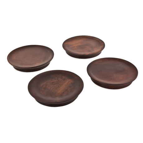 Twine Wooden Farmhouse Wine Glass Topper Appetizer Plates, Drink Cup Covers, Rustic Wine Glass Covers, Wine Accessories, Set of 4, Mahogany Twine