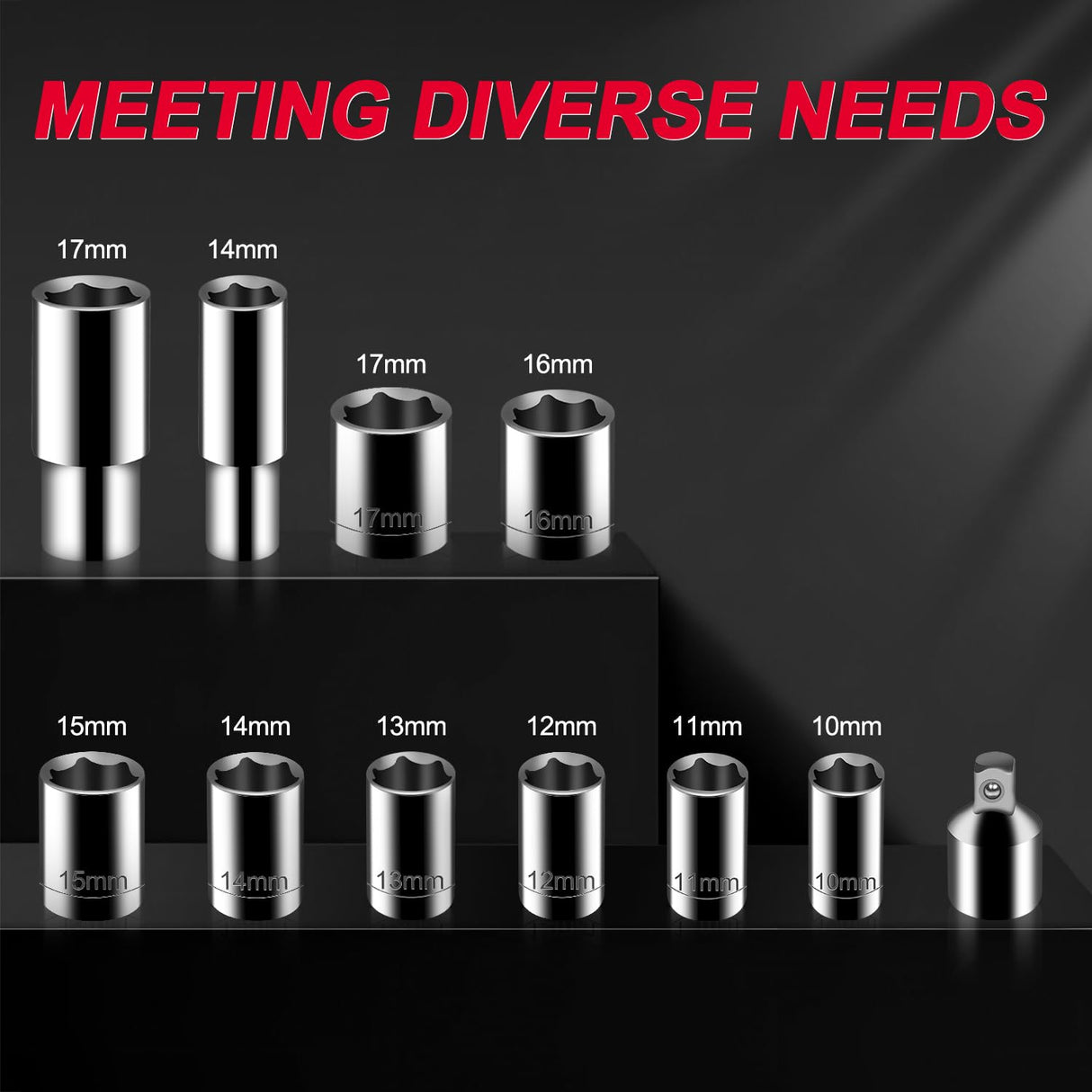 Tarlido 3/8" Electric Ratchet Wrench, 4" Extended 40 Ft-Lbs 400 RPM 12V Cordless Battery Powered Ratchet Wrench Set with LED Light, Including 2 Batteries, 11 Sockets and Fast Charge Tarlido