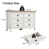 Wananlanen Farmhouse Dresser for Bedroom, Antique Double 6 Drawer Dresser & Chest of Drawer with Metal Handle and Storage, Wood Rustic Dresser Organizer for Living Room(Antique White) Wananlanen