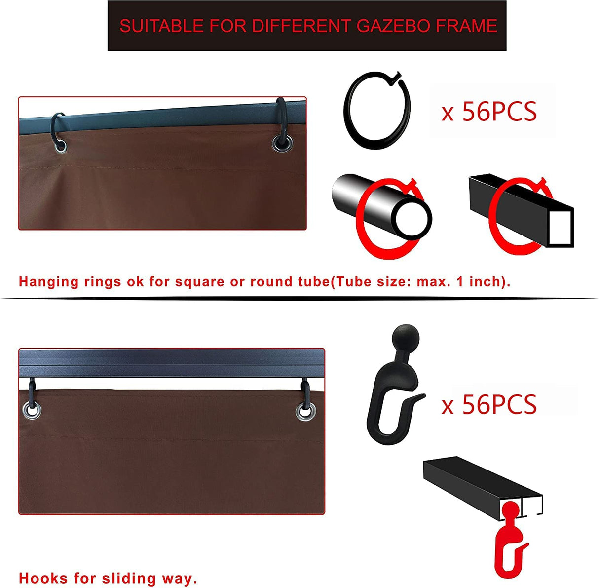 COZYVIDA Gazebo Universal Replacement Privacy Curtains 4-Panels sidewall with Zipper (ONLY CURTAIN) (10' x 13', Coffee) COZYVIDA