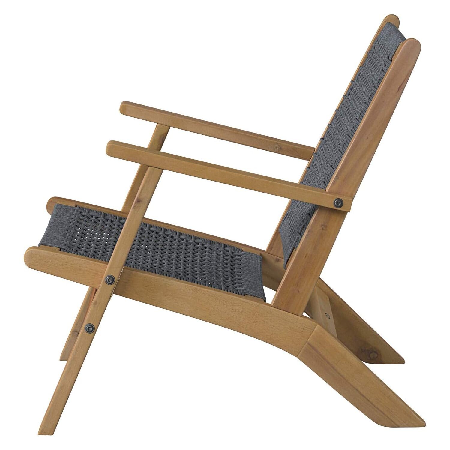 Patio Sense 63635 Vega Natural Stain Outdoor Chair Acacia Wood Construction Woven Web Seat Mid Century Design Comfortable Reclining Armchair Patio Lawn Garden Backyard Deck - Gray Cording - WoodArtSupply