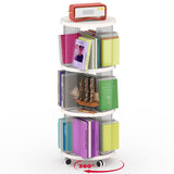 Rolling Bookshelf, 360°Display Spinning Rotating Revolving Bookshelf with Brake Wheels, 3 Tiers Moveable White Small Corner Bookcase Suitable for Bedrooms, Living Looms, Offices, and Study Rooms Leafpool