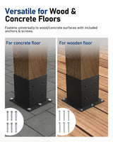 vikofan Heavy Duty 4x4 Post Base Kit - Black Powder-Coated Metal Post Brackets for 3.5"x3.5" Posts, Fit for Wood & Concrete Installations - Perfect for Deck, Fence, Mailbox, Pergola Supports (8-Pack) vikofan