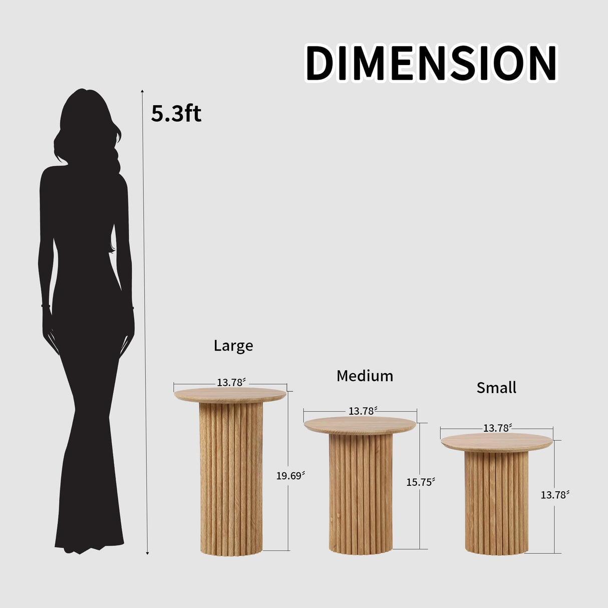 Bifins Round Nesting Coffee Table Set of 3,Mid Century Modern Fluted Coffee and End Table Set,Small Circle Wooden Side Table Drink Table for Living Room (Natural) Bifins