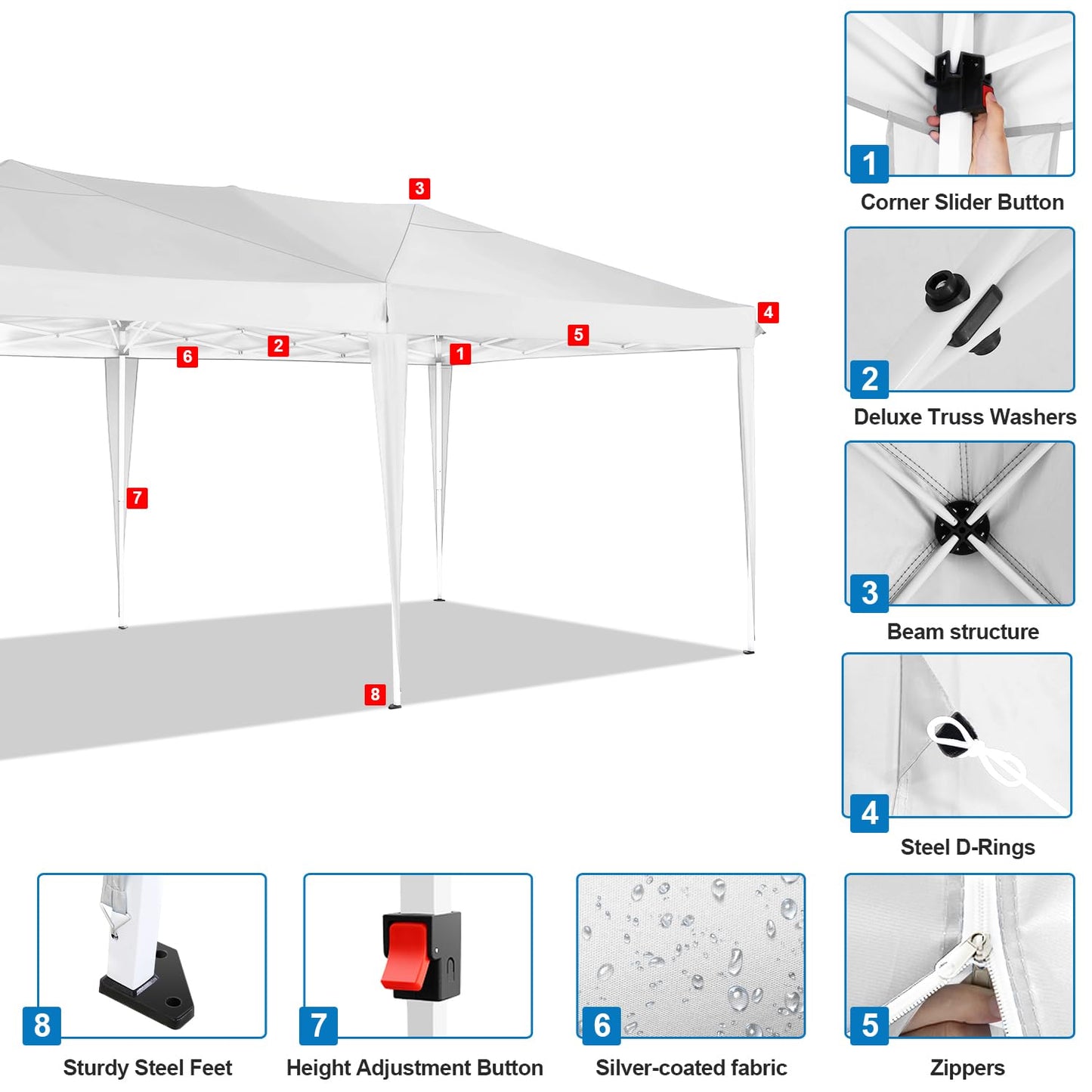 COBIZI 10x20 Pop Up Canopy Tent with 4 Removable Sidewalls, Easy Up Commercial Outdoor Canopy Tent, Waterproof and UV50+ Gazebo with Portable Bag, Tents for Parties/Backyard/Exhibition(10x20ft.