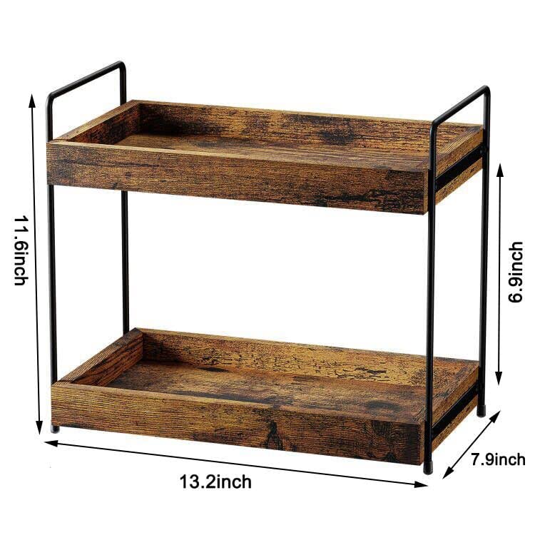 SANRETAHO 2-Tier Bathroom Counter Organizer, Wood Kitchen Countertop Spice Rack, Vanity Cosmetic Makeup Organizers Shelf for Bathroom Storage Organization, Rustic Brown SANRETAHO