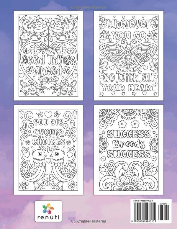 50 Motivational Positive Quotes Coloring Book: Fifty Easy to Color Inspirational Coloring Pages with Cute Patterns for Women, Teen Girls and Young Kids Lindesa