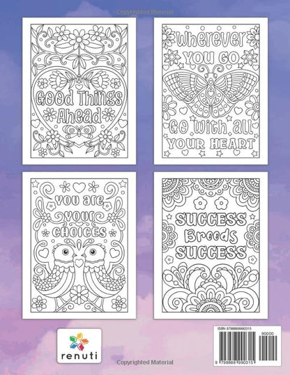 50 Motivational Positive Quotes Coloring Book: Fifty Easy to Color Inspirational Coloring Pages with Cute Patterns for Women, Teen Girls and Young Kids