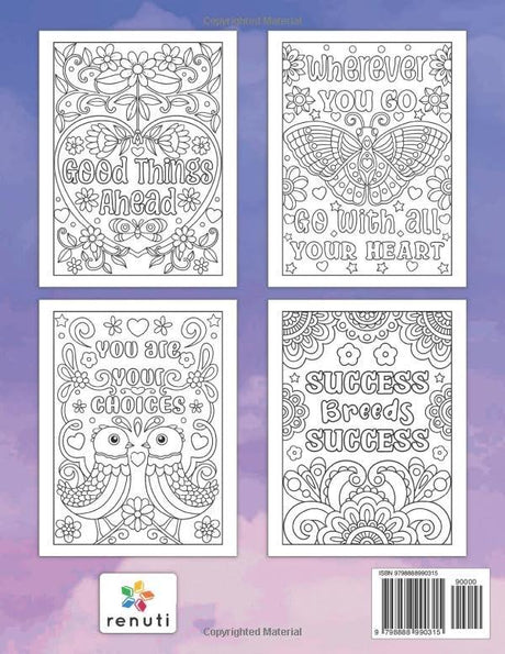 50 Motivational Positive Quotes Coloring Book: Fifty Easy to Color Inspirational Coloring Pages with Cute Patterns for Women, Teen Girls and Young Kids Lindesa