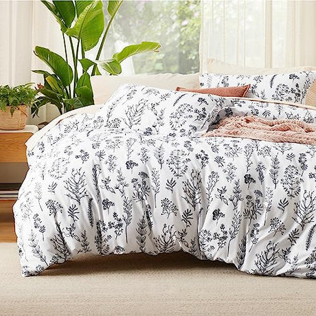 Bedsure Twin/Twin XL Duvet Cover - Reversible White Duvet Cover Set with Zipper Closure, 2 Pieces Cute Floral Patterned Bedding Set with 8 Corner Ties and 1 Pillow Sham Bedsure