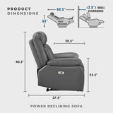 Lexicon Power Double Recliner Sofa, Top Grain Leather Match Reclining Sofa with Pillow Top Armrests, Home Theater Seating, Wall Hugger Recliner Couch with USB Port, 87" W, Dark Gray Lexicon