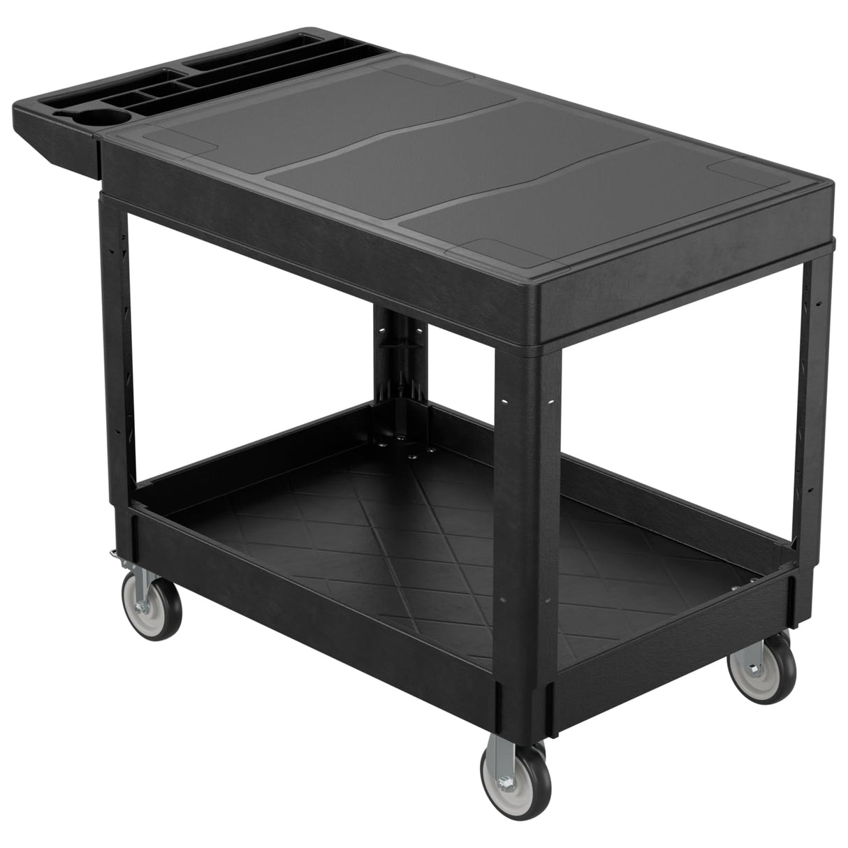 Flat Top Utility Cart, 2 Shelf Tool Cart on Wheels, 550 LBS Heavy Duty Rolling Service Cart with 360° Swivel Wheels and Ergonomics Handle for Warehouse Garage Garden Workshop, Black WXCOPON
