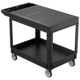 Flat Top Utility Cart, 2 Shelf Tool Cart on Wheels, 550 LBS Heavy Duty Rolling Service Cart with 360° Swivel Wheels and Ergonomics Handle for Warehouse Garage Garden Workshop, Black WXCOPON