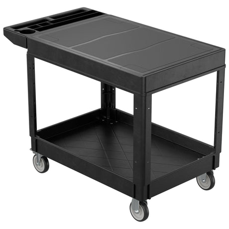 Flat Top Utility Cart, 2 Shelf Tool Cart on Wheels, 550 LBS Heavy Duty Rolling Service Cart with 360° Swivel Wheels and Ergonomics Handle for Warehouse Garage Garden Workshop, Black WXCOPON