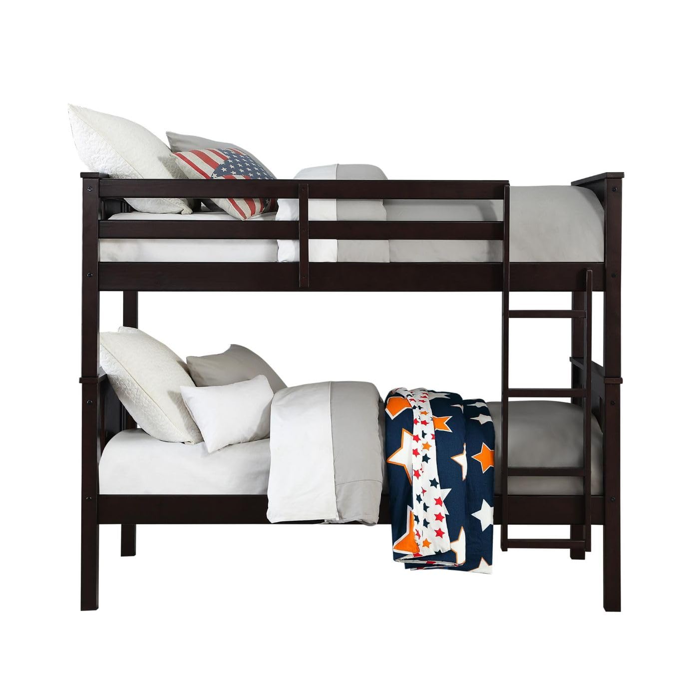 DHP Dylan Espresso Twin-Over-Twin Convertible Bunk Bed with Ladder and Guardrail - WoodArtSupply