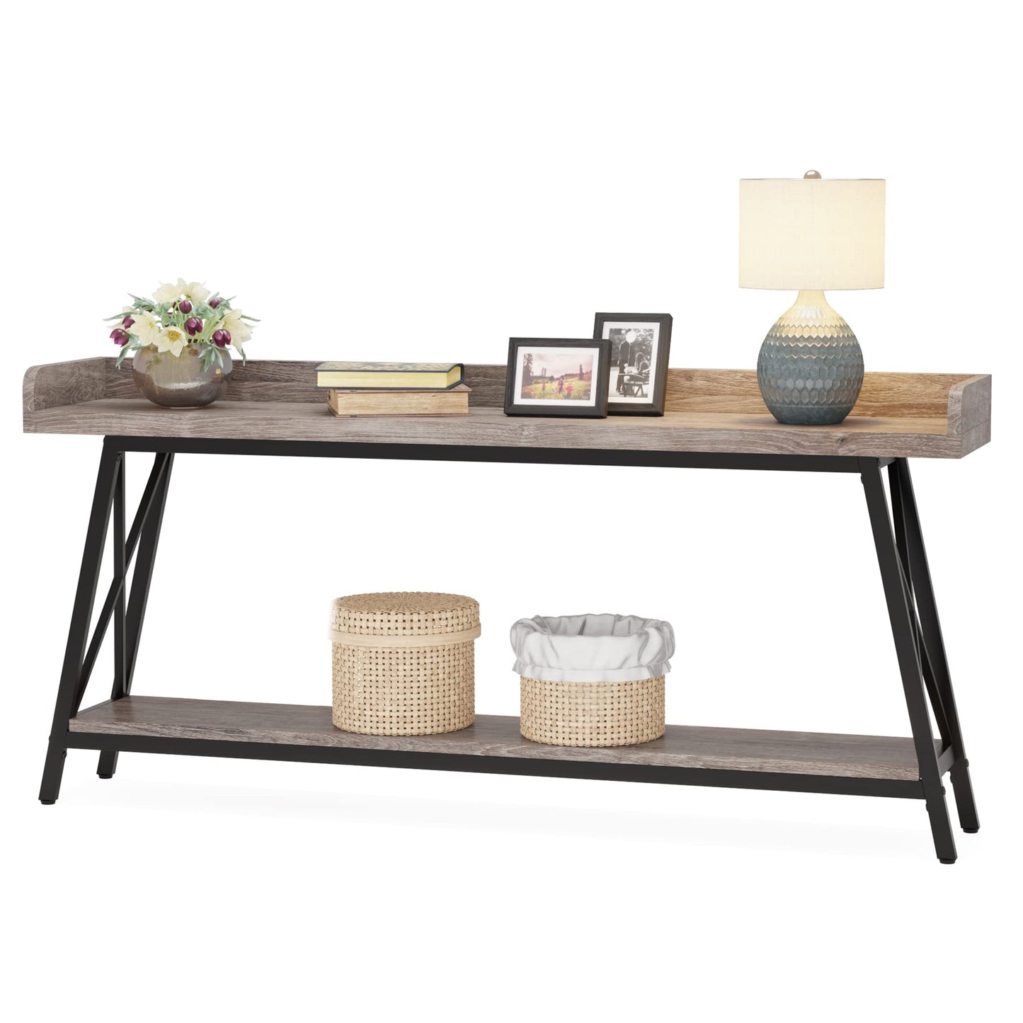 Tribesigns 70.9 inch Extra Long Console Table Behind Couch, Rustic Industrial Sofa Table for Living Room, Narrow Entryway Hallway Long Bar Table (Grey) - WoodArtSupply