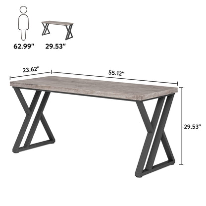 Tribesigns Writing Computer Desk, 55 inch Heavy Duty Study Desk with Z-Shaped Metal Leg, Modern Simple Home Office Computer Desk, Grey - WoodArtSupply