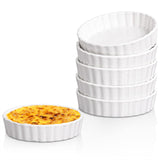 Ramekins 8 oz-Delling Creme Brulee Ramekins, Round Fluted Quiche Dishes Tart Pan, Oven Safe Ramekins for Baking, Souffle, Ramekins Set of 6, White DELLING
