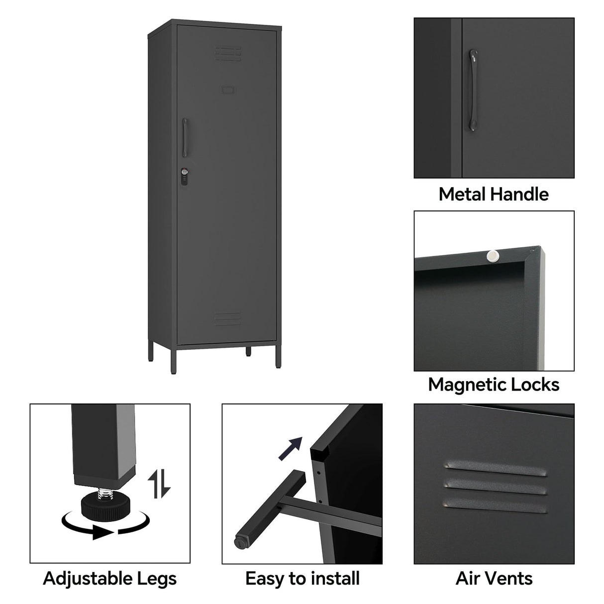 MIOCASA Metal Storage Locker Steel File Cabinet with 3 Shelves 59.06-inch high for School, Bedroom, Home Office, Gym and Changing Room MIOCASA