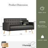 CHYMSUN 57” W Loveseat Sofa, Small Black Faux Leather Couch w/USB Charging Ports, Mid Century Modern Tufted Love Seat Couches, Mini Office Sofa Couch for Small Spaces, Bedroom, Living Room, Apartment CHYMSUN