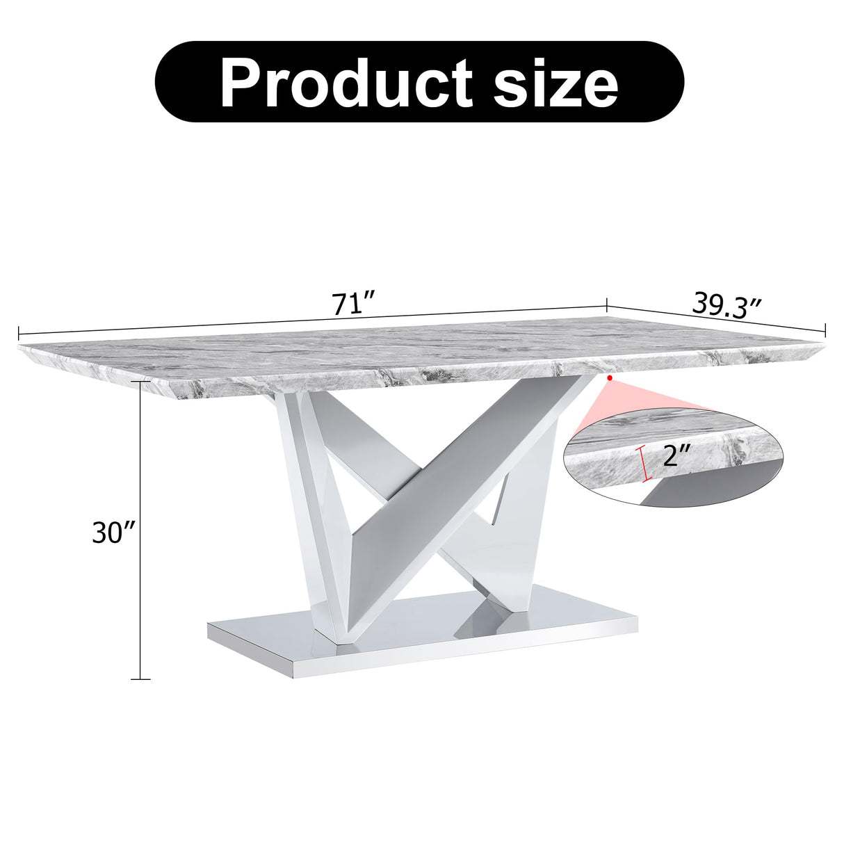 JUFU Modern Dining Table for 8,Grey FauxMarble Dining Table for 8 Person,Kitchen Table,71'' Large Dinner Table Ideal for Dining Room, Kitchen JUFU