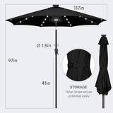 FLAME&SHADE 10 ft Solar Powered Outdoor Market Patio Table Umbrella with LED Lights and Tilt, Black FLAME&SHADE