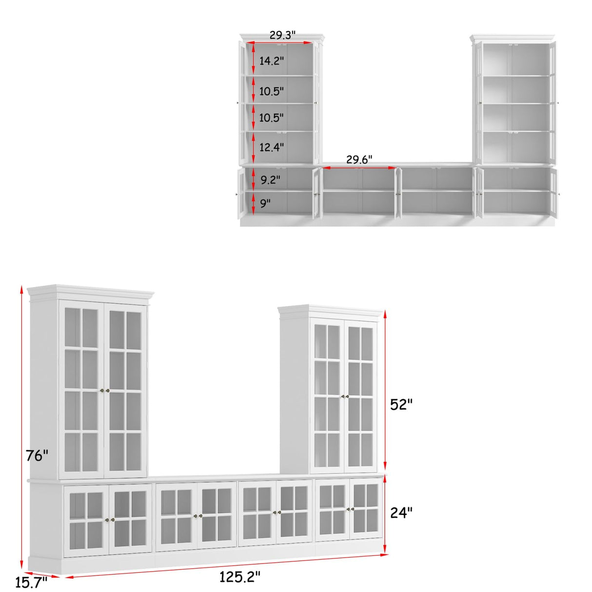 JOIKUJIA 125” Wall Units TV Stand with Glass Doors, Large Entertainment Center with Bookshelves, Modern Media Center with Storage, White, 125.2”W x 15.7”D x 76”H JOIKUJIA