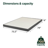 ZINUS Upholstered Metal and Wood Box Spring / 4 Inch Mattress Foundation / Easy Assembly / Fabric Paneled Design, King, Grey Zinus