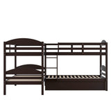 Harper & Bright Designs L Shaped Bunk Bed for 4 Kids, Quad Bunk Bed with Trundle, Wooden Twin Over Twin Bunk Bed Frame for Kids Teens Adults - Espresso Harper & Bright Designs