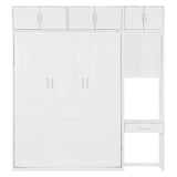 P PURLOVE Wood Queen Murphy Bed with Desk, Modern Wall Bed with Top Cabinet and Storage Shelves, Space Saving, No Box Spring Needed (White) P PURLOVE