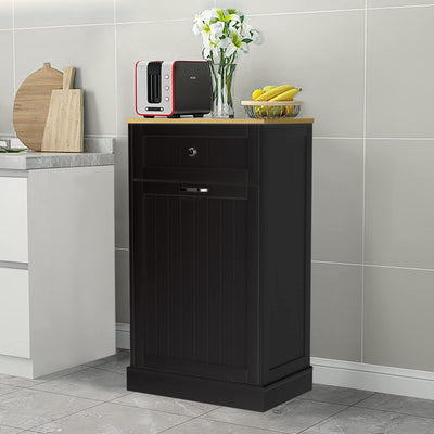 GAZHOME Tilt Out Trash Cabinet, Wooden Free Standing Trash Cabinet,Recycling Cabinet with Hideaway Drawer,10 Gallon Tilt Out Trash Cabinet Kitchen(Black)