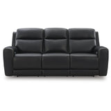 Signature Design by Ashley 5Z-Dreamlight Modern Leather Match Power Reclining Sofa with Drop Down Table, Massage System and Adjustable Headrest, Black Signature Design by Ashley
