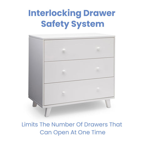Delta Children Ava 3 Drawer Dresser with Changing Top and Interlocking Drawers - Greenguard Gold Certified, White Delta Children