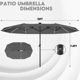 GDPFN 15ft Large Patio Umbrella with Solar Lights, Outdoor Double-Side Rectangular Umbrella, Backyard Pool Umbrella with LED Light for Deck, Outside, Market, Dark Gray (Base Not Include) GDPFN