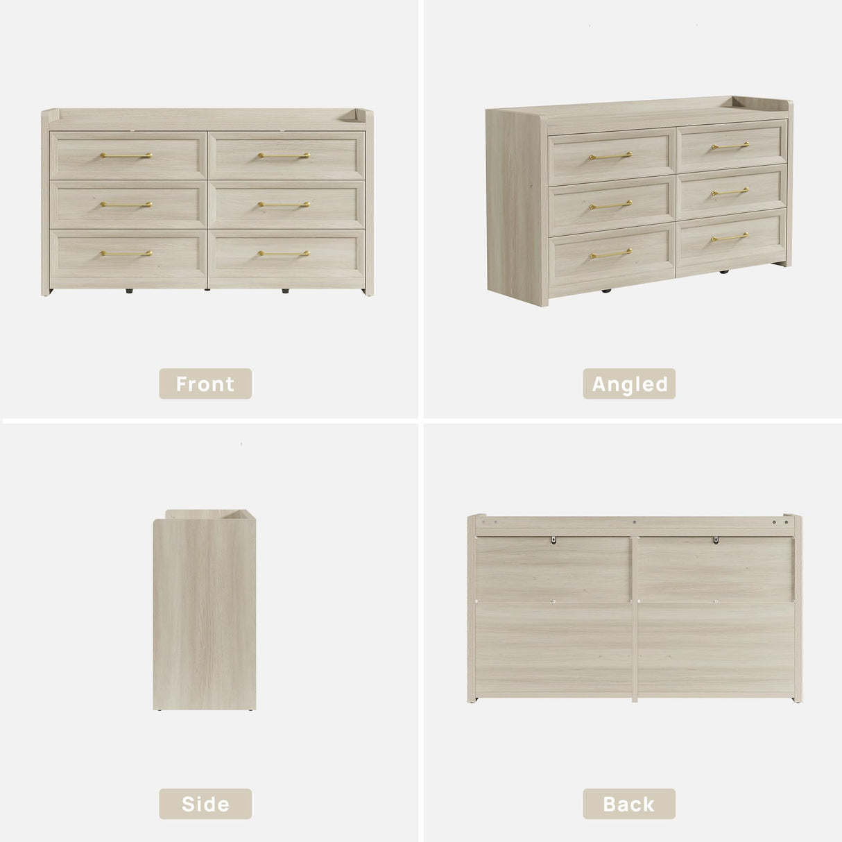 SICOTAS 6 Drawer Dresser for Bedroom-56.4" Extra-Wide Wooden Chest of Drawers with Large Storage, Long Dresser TV Stand with Drawers, Farmhouse Closet Dressers for Nursery Living Room, Grey White Oak SICOTAS