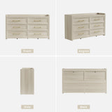 SICOTAS 6 Drawer Dresser for Bedroom-56.4" Extra-Wide Wooden Chest of Drawers with Large Storage, Long Dresser TV Stand with Drawers, Farmhouse Closet Dressers for Nursery Living Room, Grey White Oak SICOTAS