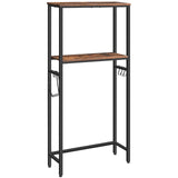 HOOBRO Over The Toilet Storage, 2-Tier Over Toilet Bathroom Organizer Shelf, with Toilet Paper Holder and Hooks, Sturdy, for Bathroom, Toilet, Rustic Brown and Black BF49TS01 HOOBRO