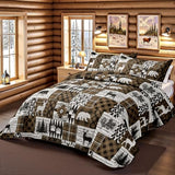 2 Piece Cabin Quilt Sets Twin Size Farmhouse Rustic Reversible Microfiber Soft Lightweight Bedspread Comforter with 1 Sham Patchwork Country Lodge Bedding Quilts Set for All Season, 68''x86'', Brown Tritard
