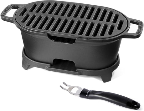 IronMaster Mini 100% Cast Iron Hibachi Grill, Tabletop Small Portable Charcoal Grill for Outdoor Camping, Japanese BBQ Grill Grate Surface 11" x 6.7 " IronMaster