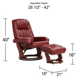 Benchmaster Kyle Ruby Red Swivel Faux Leather with Ottoman Recliner Chair Modern Armchair Ergonomic Push Manual Reclining Footrest Upholstered for Bedroom Living Room Reading Home Relax Office Benchmaster