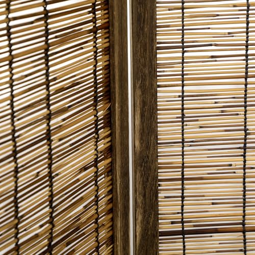 HOMCOM 4 Panel Room Divider, 5.5 Ft Portable Folding Privacy Screens, Reed Hand-Woven Freestanding Partition Wall Dividers for Home Office, Carbonized HOMCOM