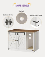 Hzuaneri Cat Litter Box Enclosure, Hidden Litter Box Furniture with Cat Bell, Indoor Cat House, Farmhouse Style, 31.5 x 20.9 x 19.7Inches, for Hallway, Bedroom, Rustic White and Brown CB82414X Hzuaneri