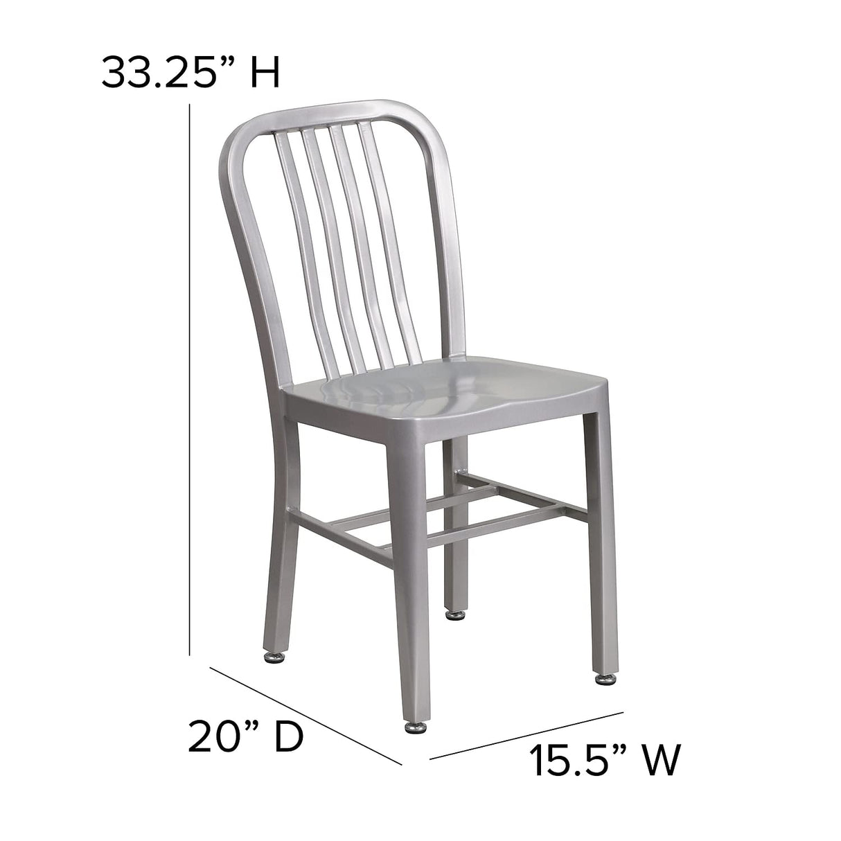 Flash Furniture Gael Indoor/Outdoor Modern Metal Dining Chairs, Commercial-Grade Galvanized Steel Restaurant Chairs, Set of 2, Silver Flash Furniture
