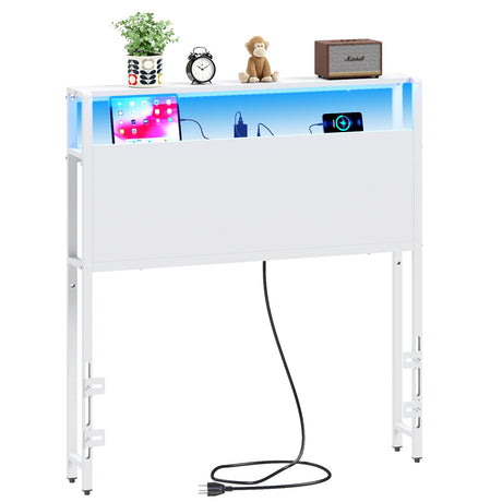 Merronix Twin Sized Headboard with 2 Tiers Storage Shelves, Sturdy and Stable Headboard with Charging Station, USB Ports and LED Light for Twin Bed Frames,White Merronix