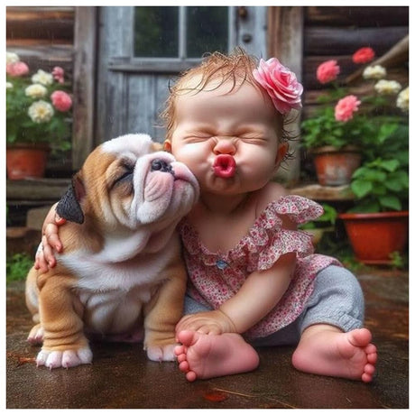 Sanjee Dog and Girl Diamond Art Kits for Adults, Diamond Painting Kits for Beginner, 5D DIY Round Full Drill Gem Art Crafts for Home Wall Decoration Gift, 12x12inch Sanjee