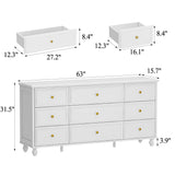 FUNISIR White Dresser 9 Drawer Dresser, Wood Bedroom Dresser, Chest of Drawers for Nursery Storage, Drawer Organizer with Easy Pull Handle for Living Room, Closet, Hallway FUNISIR