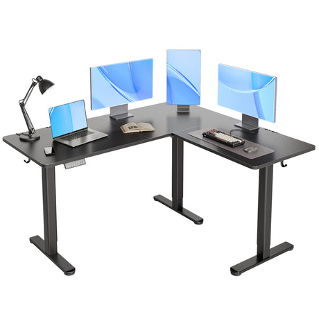 YDN L Shaped Standing Desk, Electric Standing Desk L Shape Adjustable Height Dual Motor, 63 x 55 Inch Corner Standing Desk with Splice Board for Home Office, Large Standing Desk, Black YDN