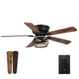 Parrot Uncle Low Profile Ceiling Fans with Lights and Remote, 48 Inch Black Ceiling Fan with Light Flush Mount Farmhouse Rustic Hugger Fan for Bedroom, Reverse Airflow, Timer, FREE Replacement Parrot Uncle