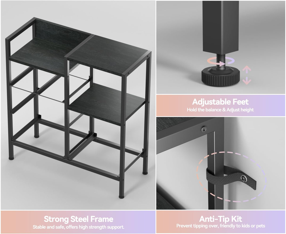 Furnulem Dresser for Bedroom Organization Fabric Dresser Units with 5 Storage Drawers Sturdy 2 Tier Shelf Large Space Dresser Bedroom Dresser for Hallway Entryway Dorm Black Furnulem