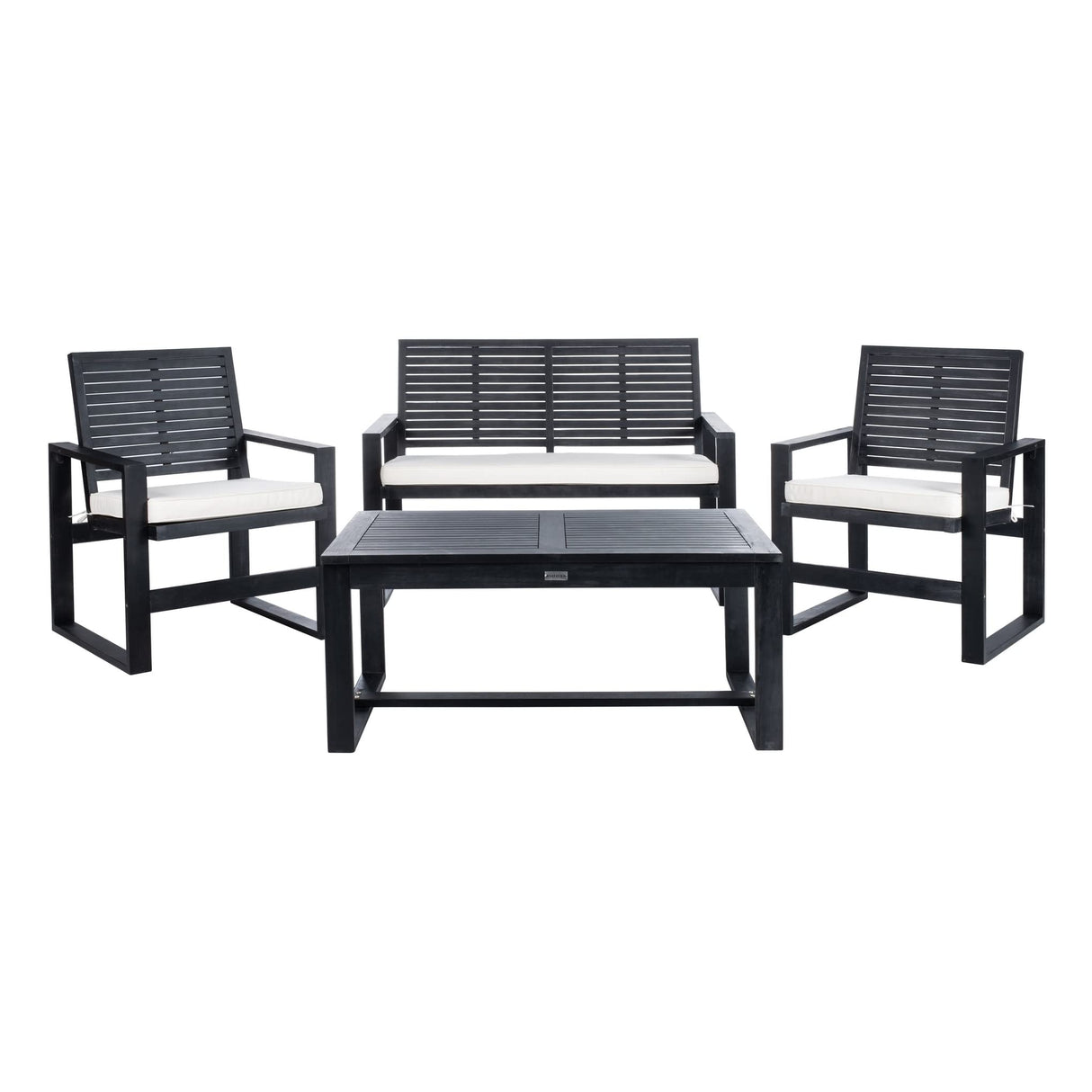 Safavieh FOX6007E Collection Ozark Wash 4 Pc Living Outdoor Set, 0, Black/Beige Safavieh